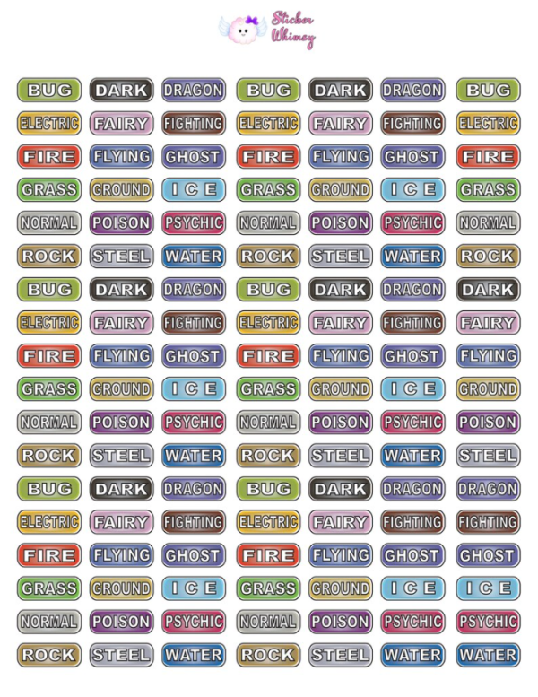 Pokemon Type Label Planner Stickers