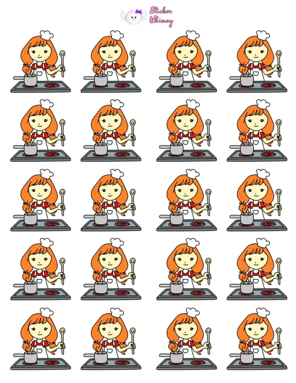 Redhead Girl Cooking Planner Stickers