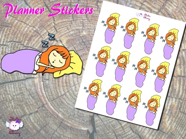 Redhead Girl Sleeping Planner Stickers