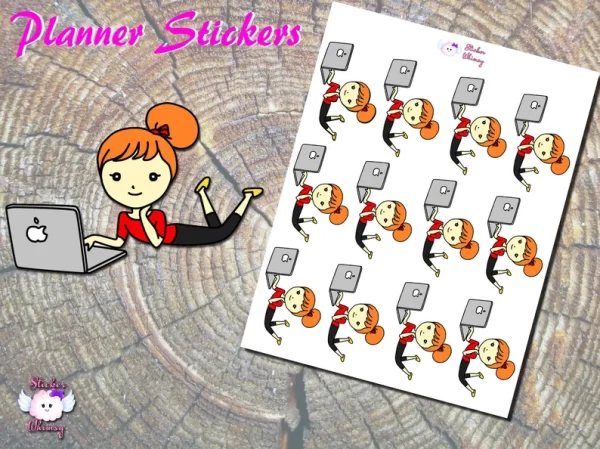 Redhead Laptop Girl Planner Stickers