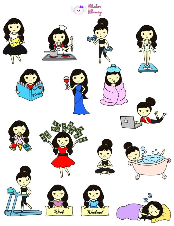 Black Hair Daily Task Planner Stickers