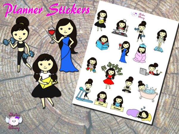 Black Hair Daily Task Planner Stickers