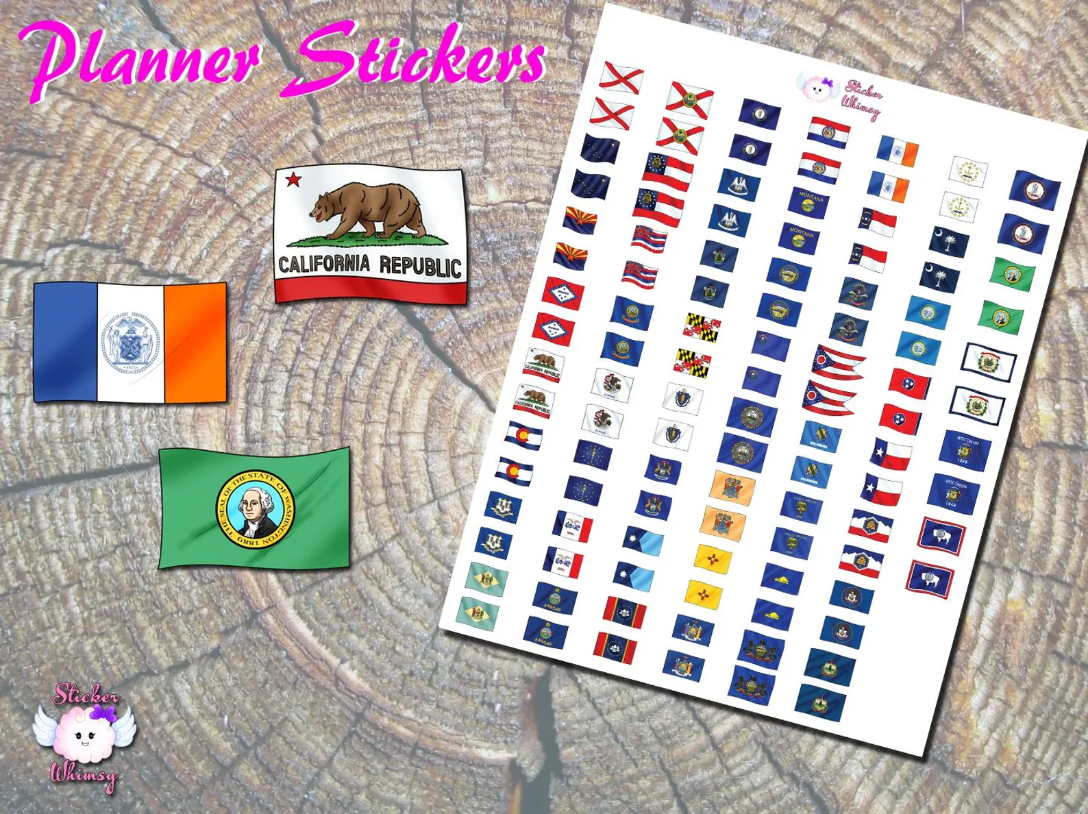 American 50 State Flags Planner Stickers