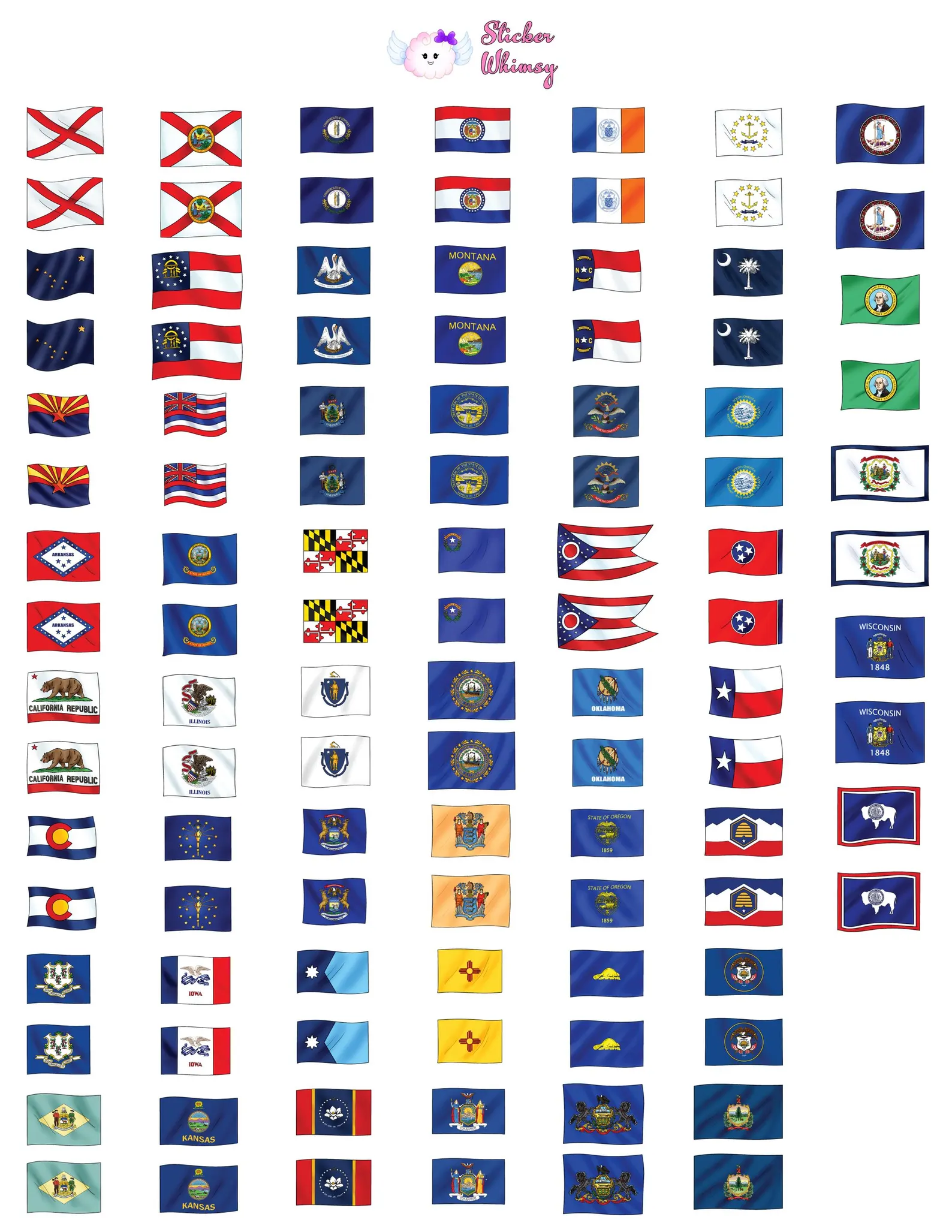 American 50 State Flags Planner Stickers
