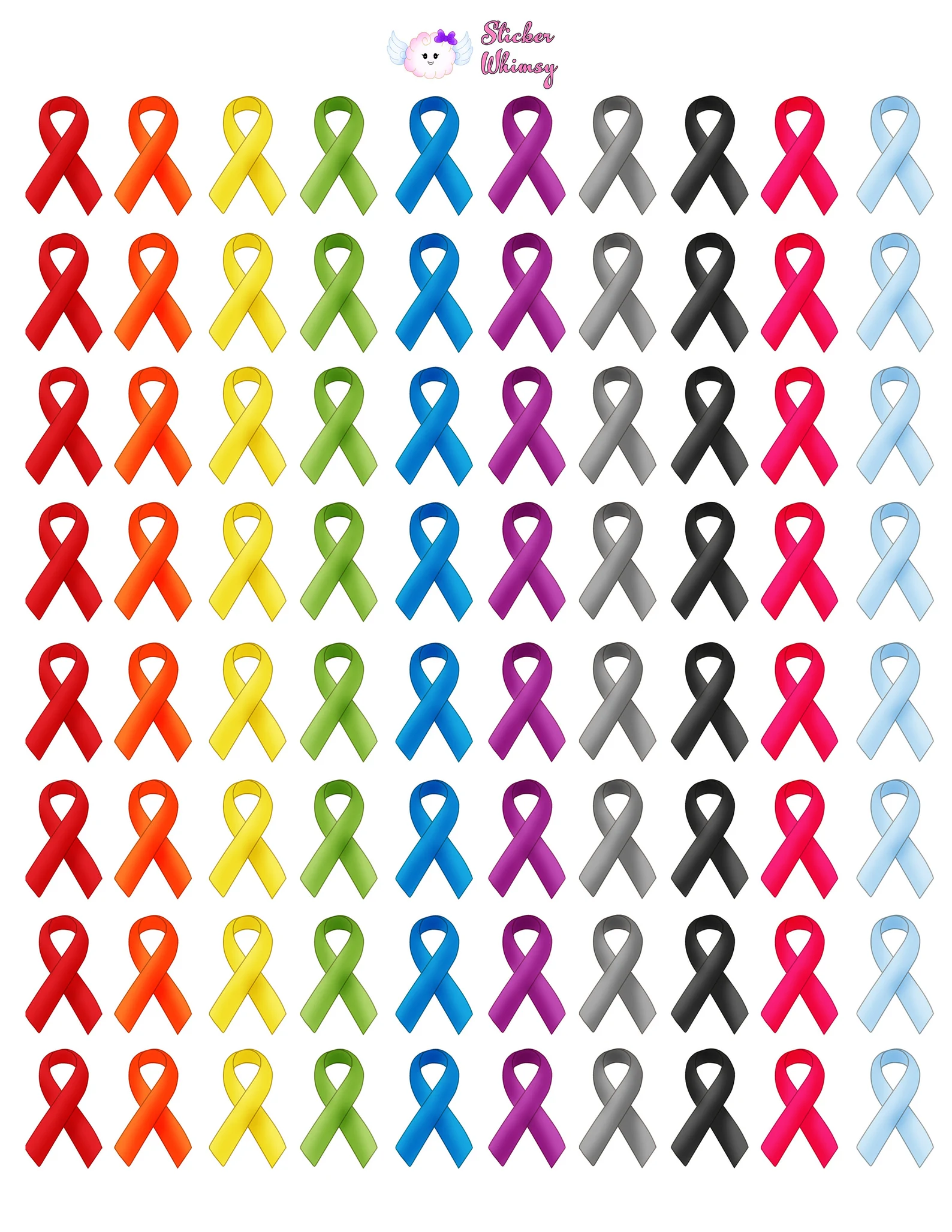 Cancer Awareness Ribbons Planner Stickers Sheet - Image 2